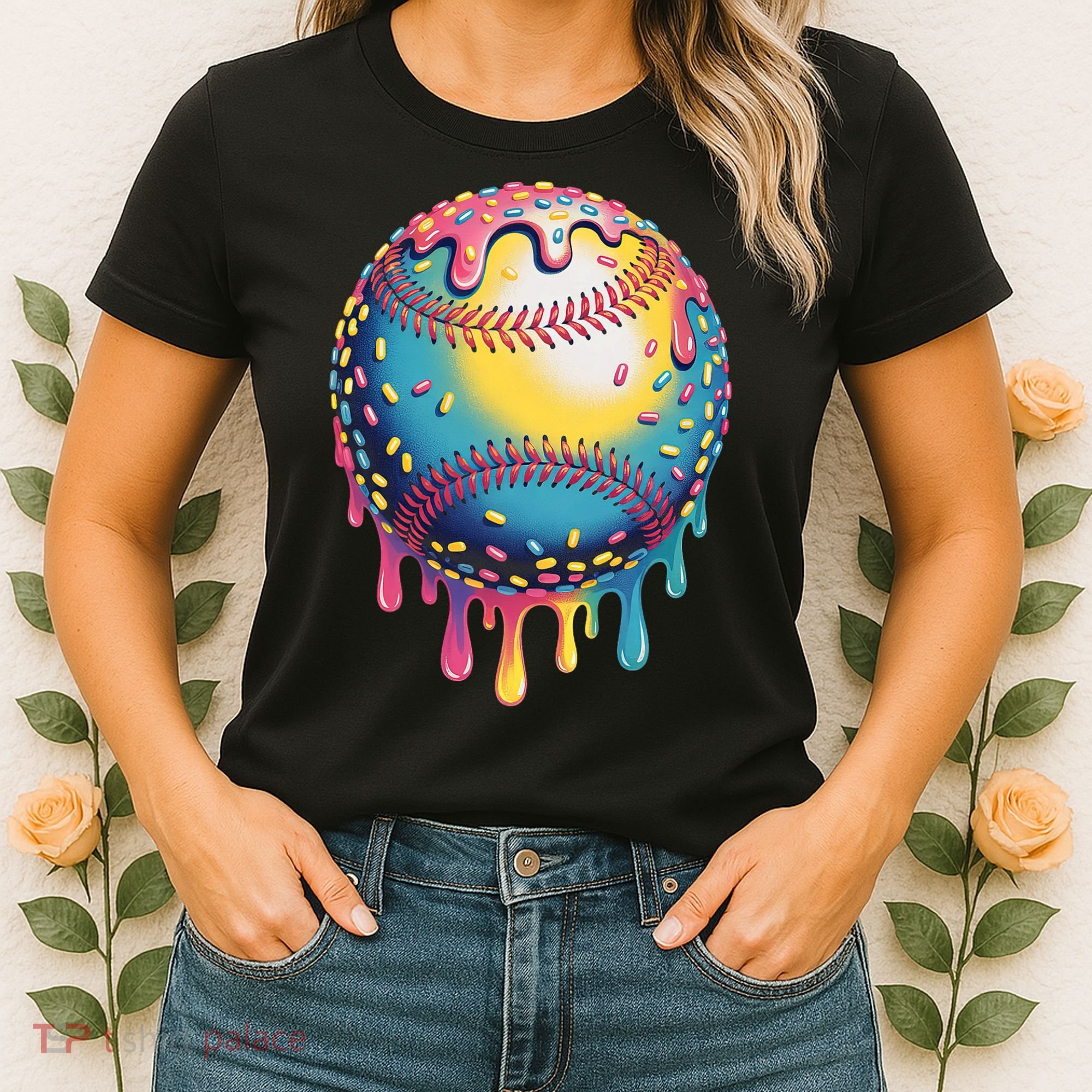 Ice Cream Drip Baseball Stuff Baseball Drip  Women's T-Shirt