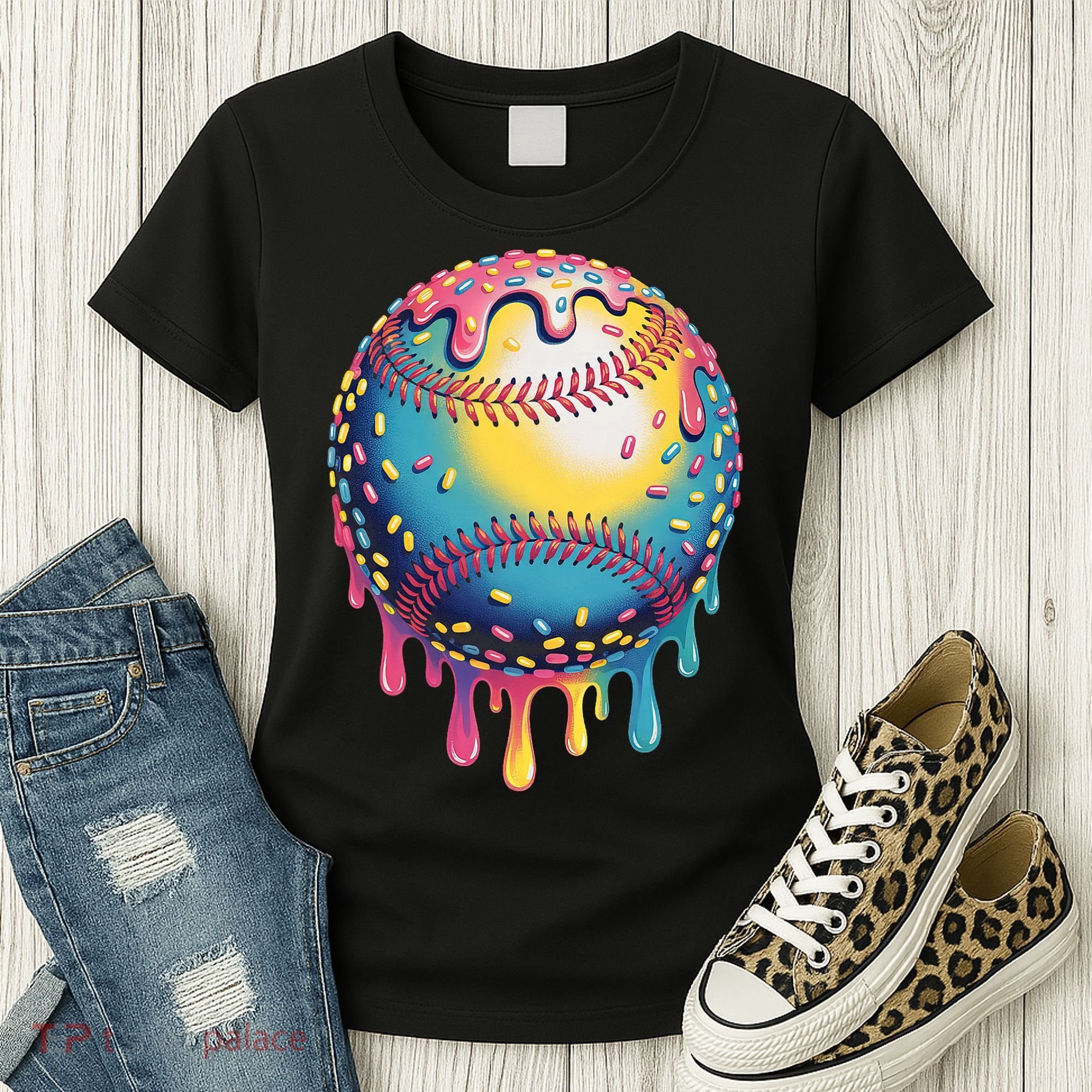 Ice Cream Drip Baseball Stuff Baseball Drip  Women's T-Shirt