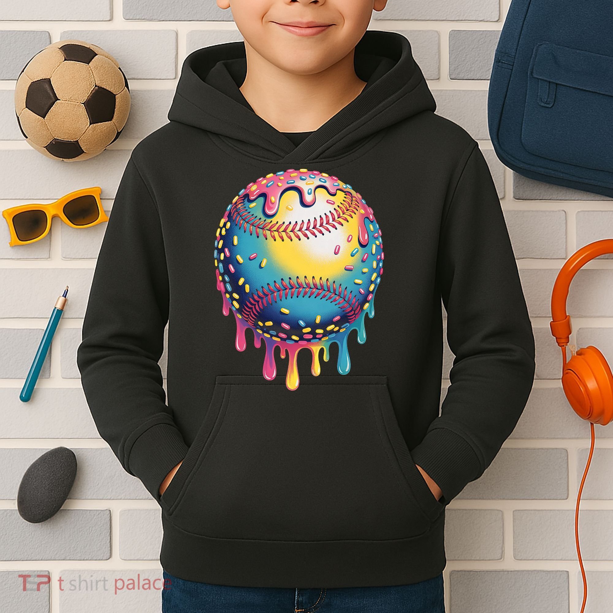 Ice Cream Drip Baseball Stuff Baseball Drip  Kids Hoodie
