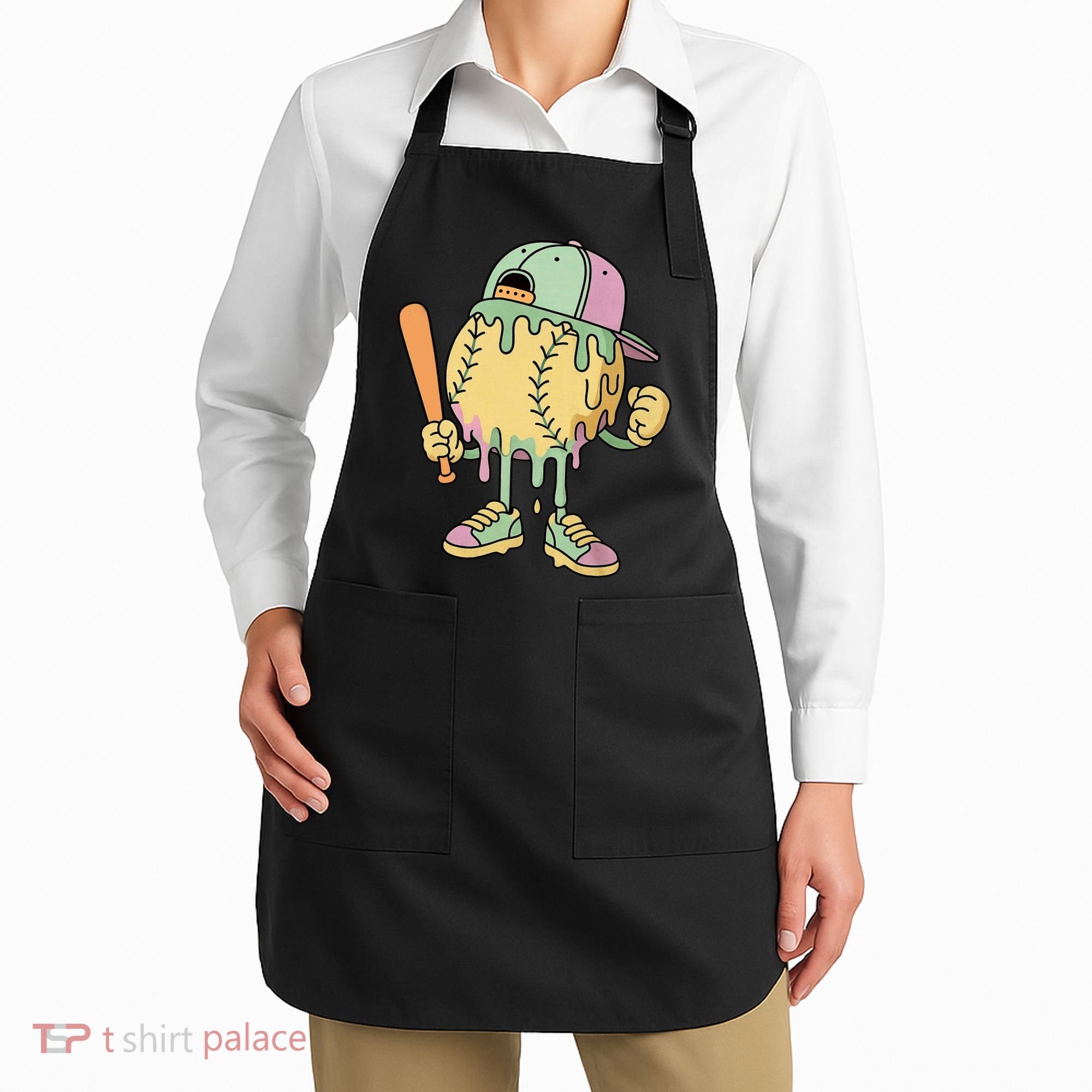 Ice Cream Drip Baseball Spots Retro Apron