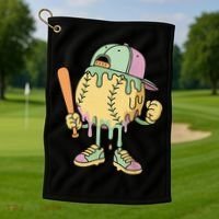 Ice Cream Drip Baseball Spots Retro Golf Towel thumb 1
