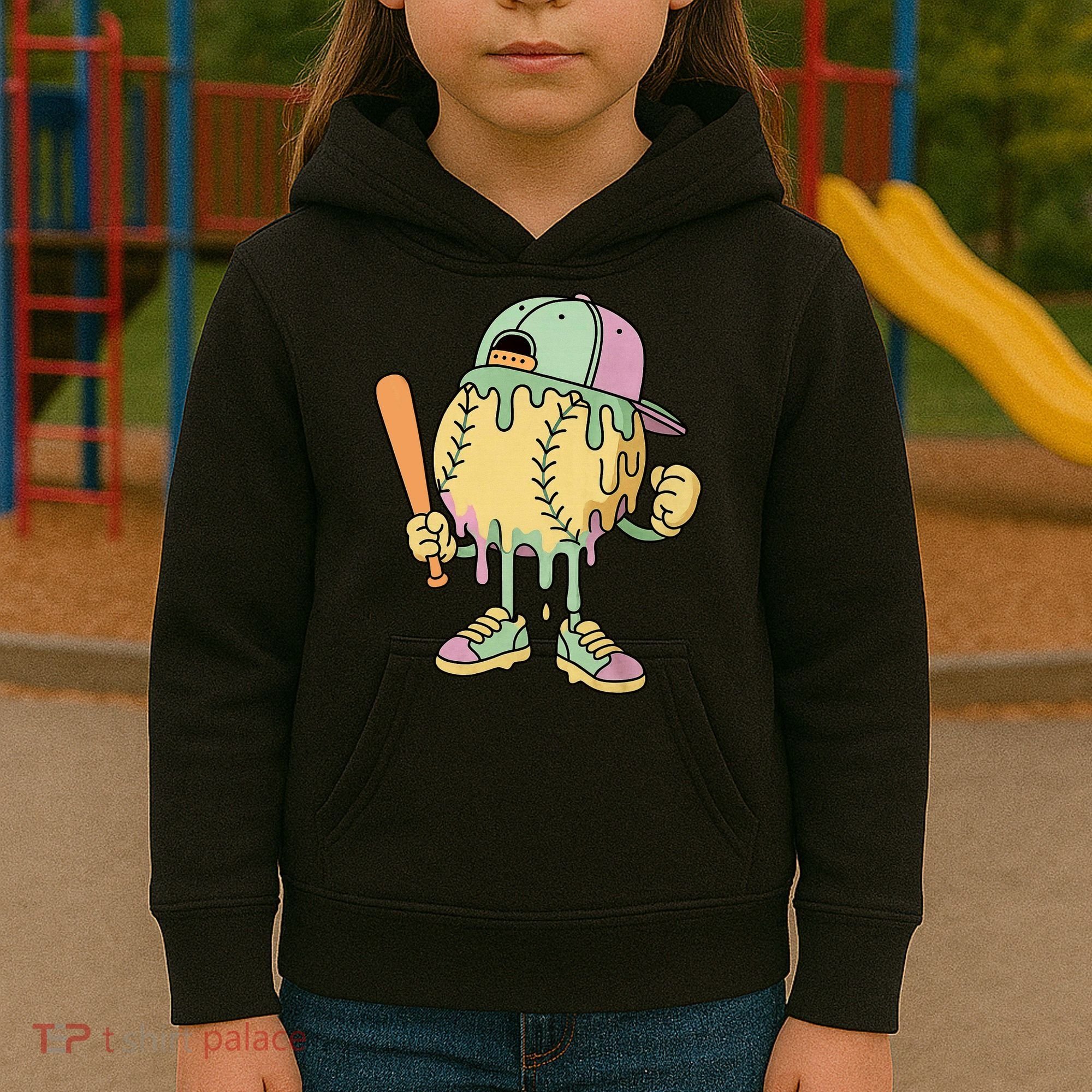 Ice Cream Drip Baseball Spots Retro Kids Hoodie