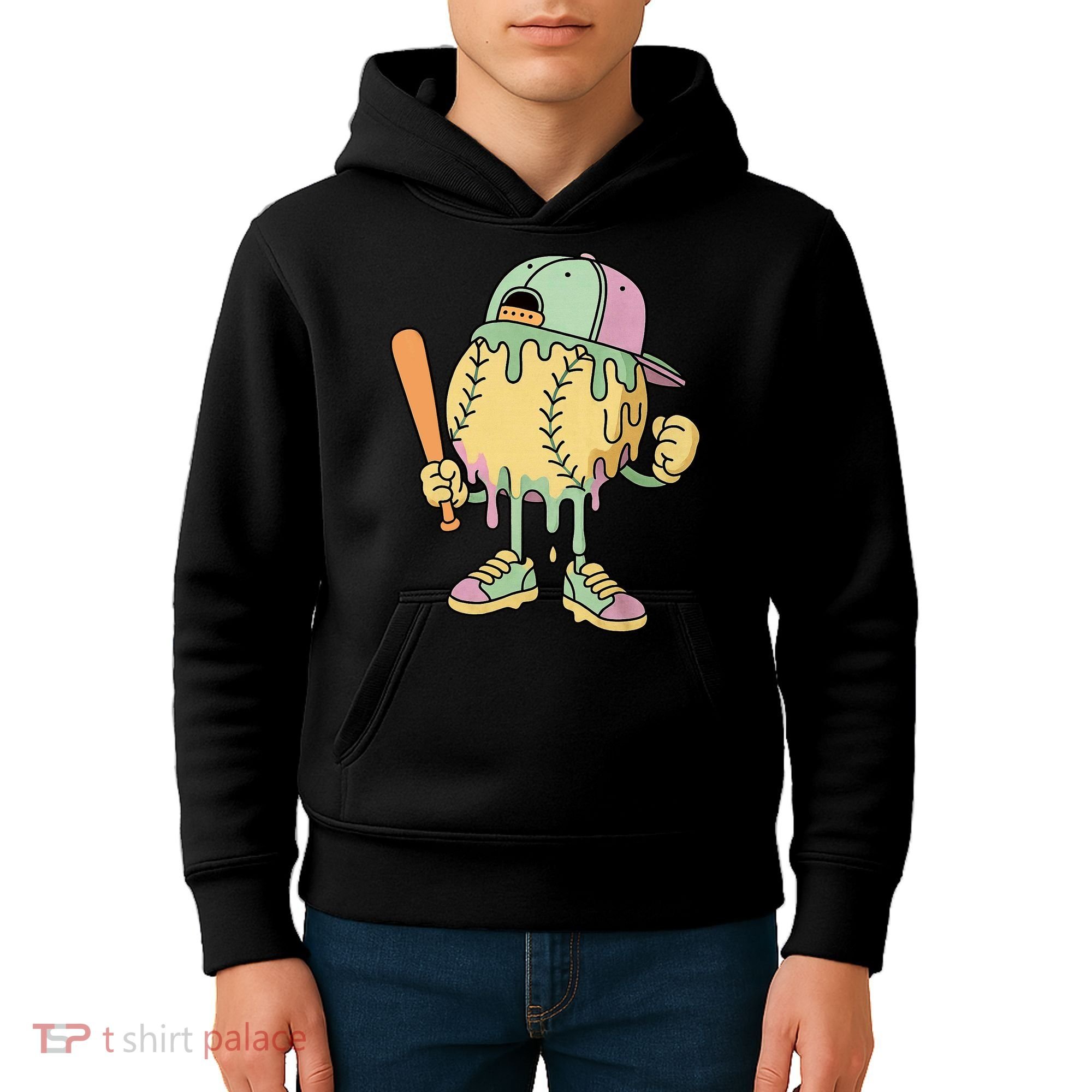 Ice Cream Drip Baseball Spots Retro Kids Hoodie