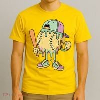 Ice Cream Drip Baseball Spots Retro T-Shirt thumb 3