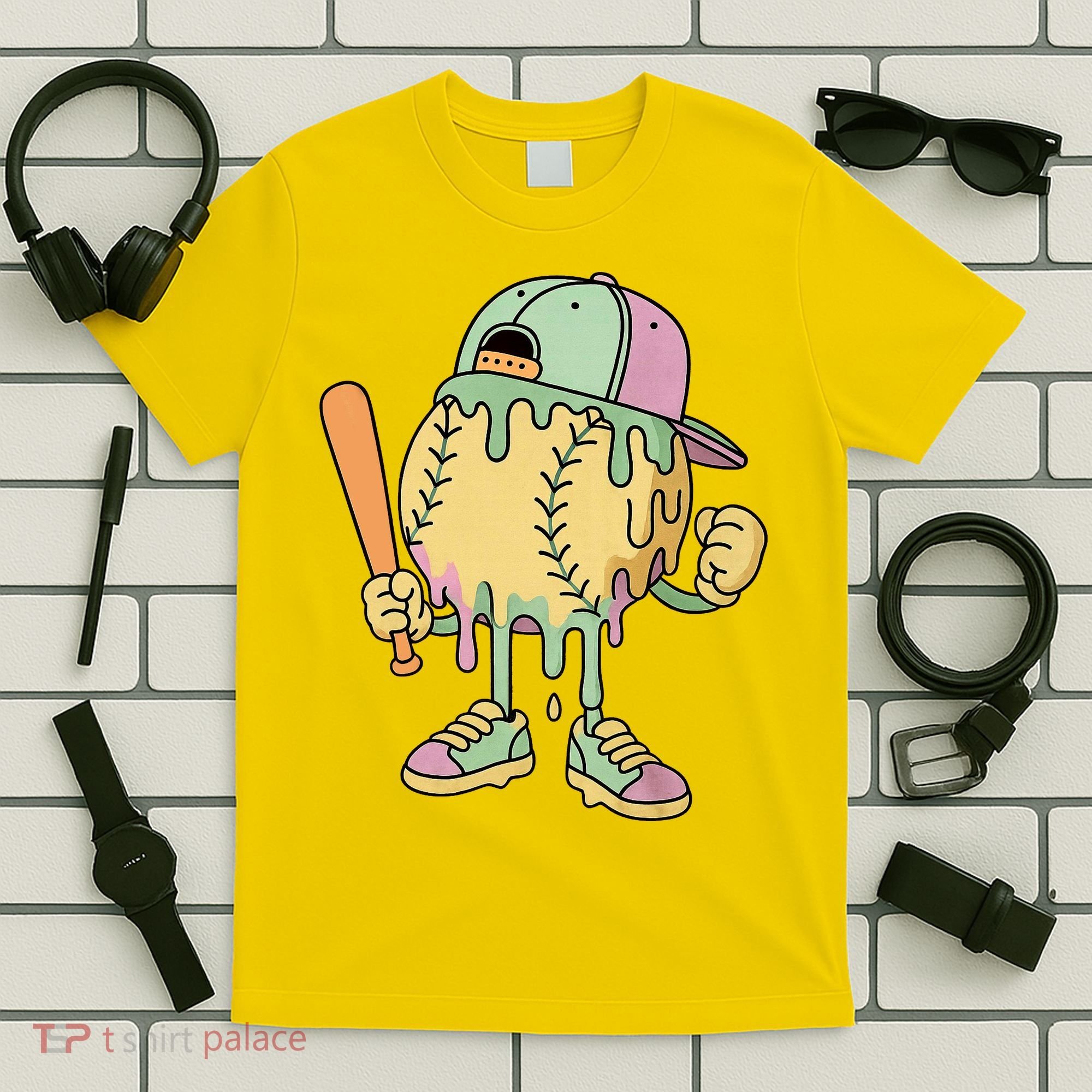 Ice Cream Drip Baseball Spots Retro T-Shirt