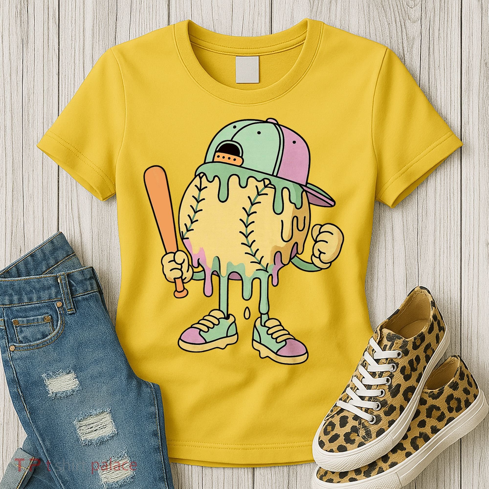Ice Cream Drip Baseball Spots Retro Women's T-Shirt