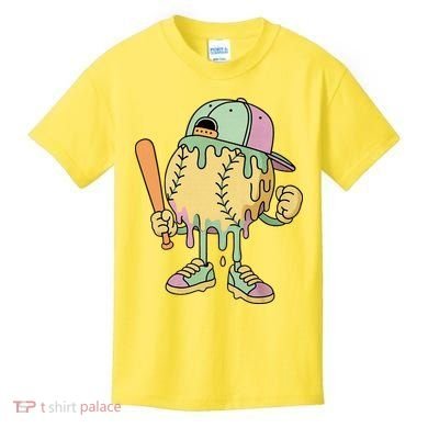 Ice Cream Drip Baseball Spots Retro Kids T-Shirt