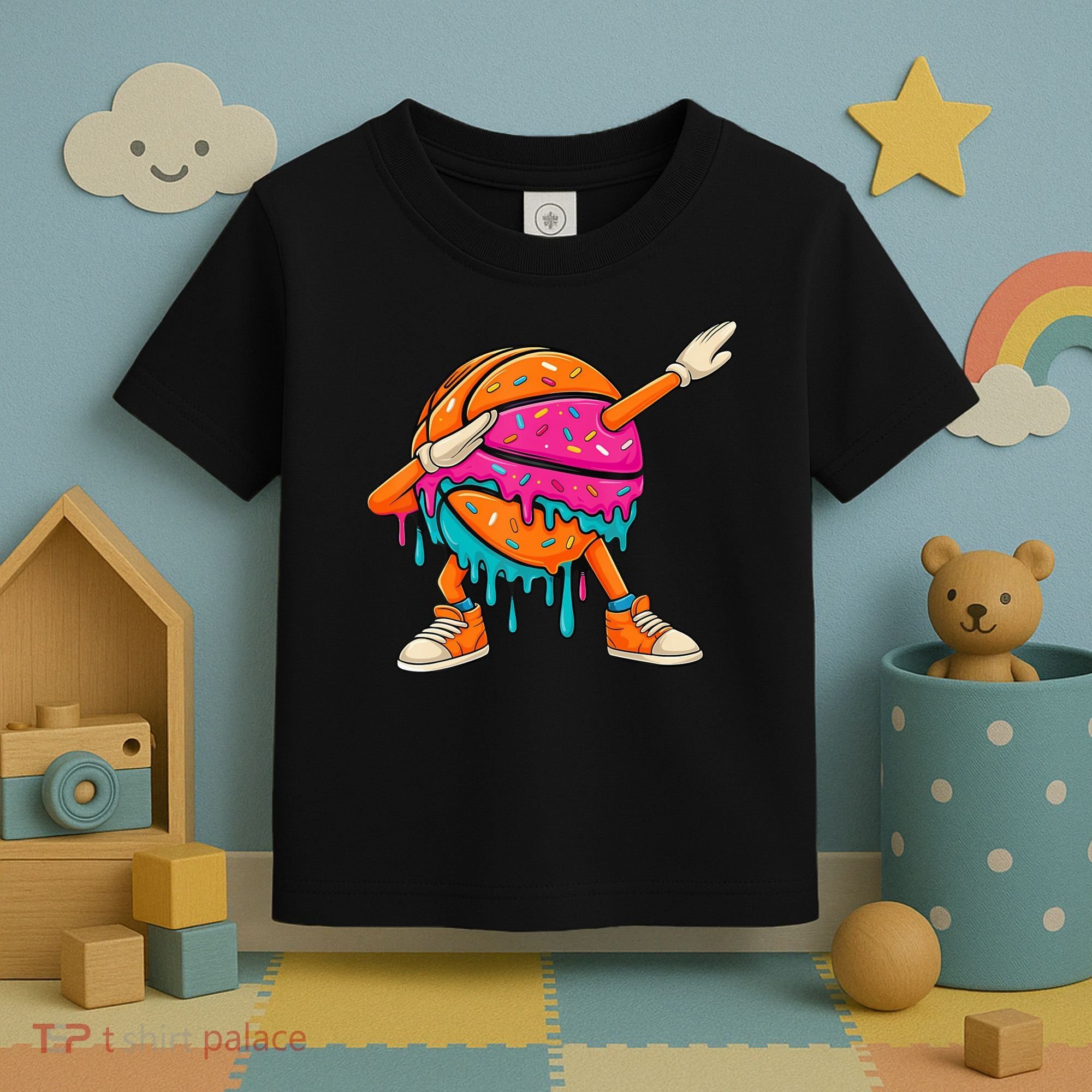 Ice Cream Drip Basketball Dabbing Toddler T-Shirt