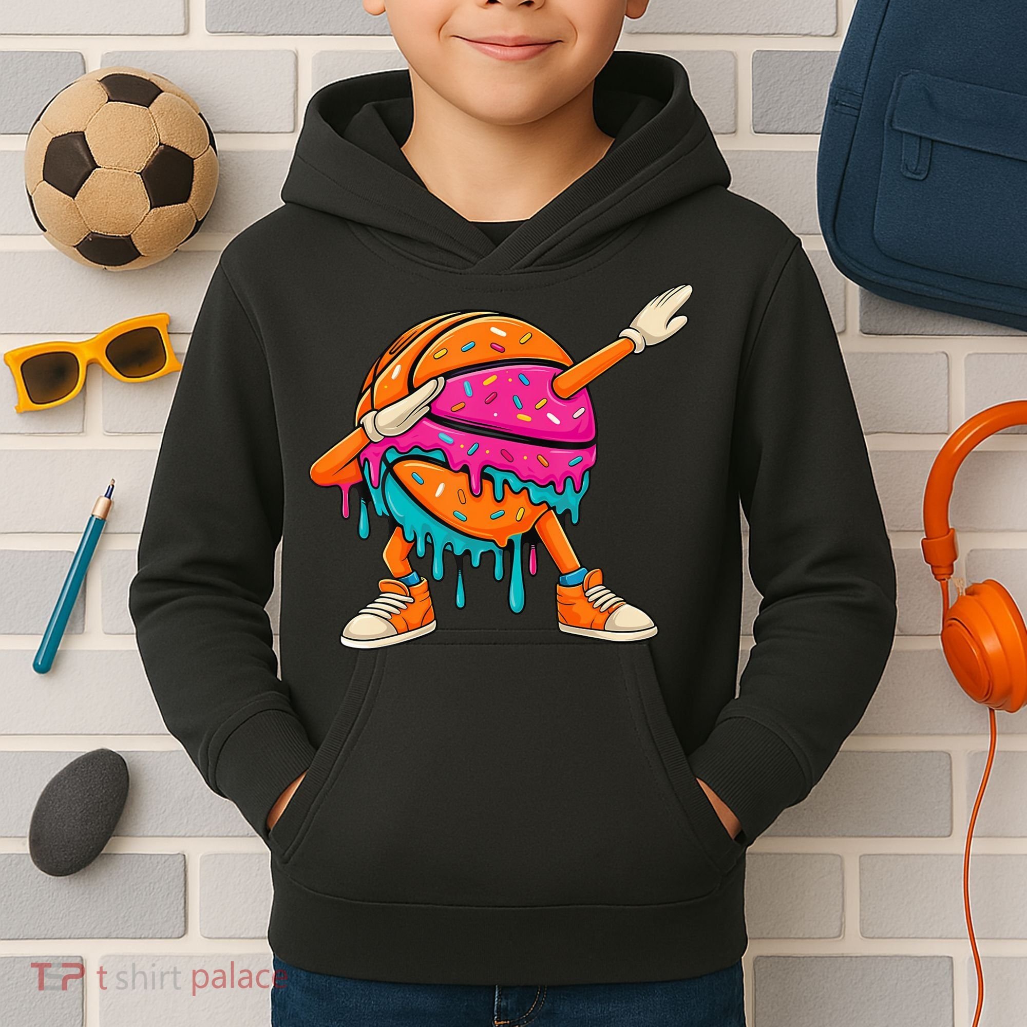 Ice Cream Drip Basketball Dabbing Kids Hoodie