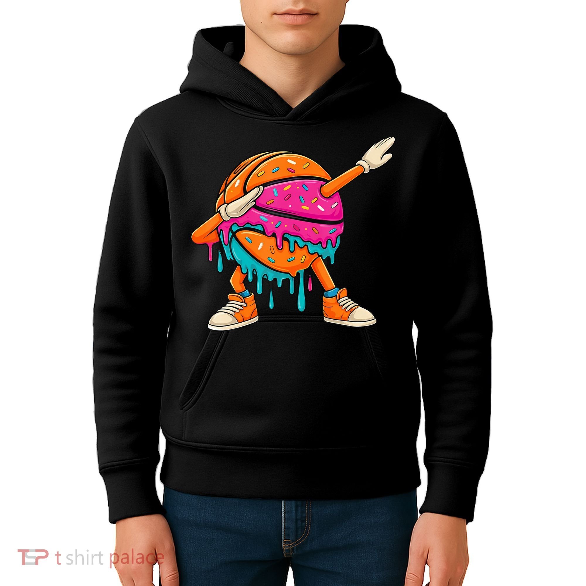 Ice Cream Drip Basketball Dabbing Kids Hoodie