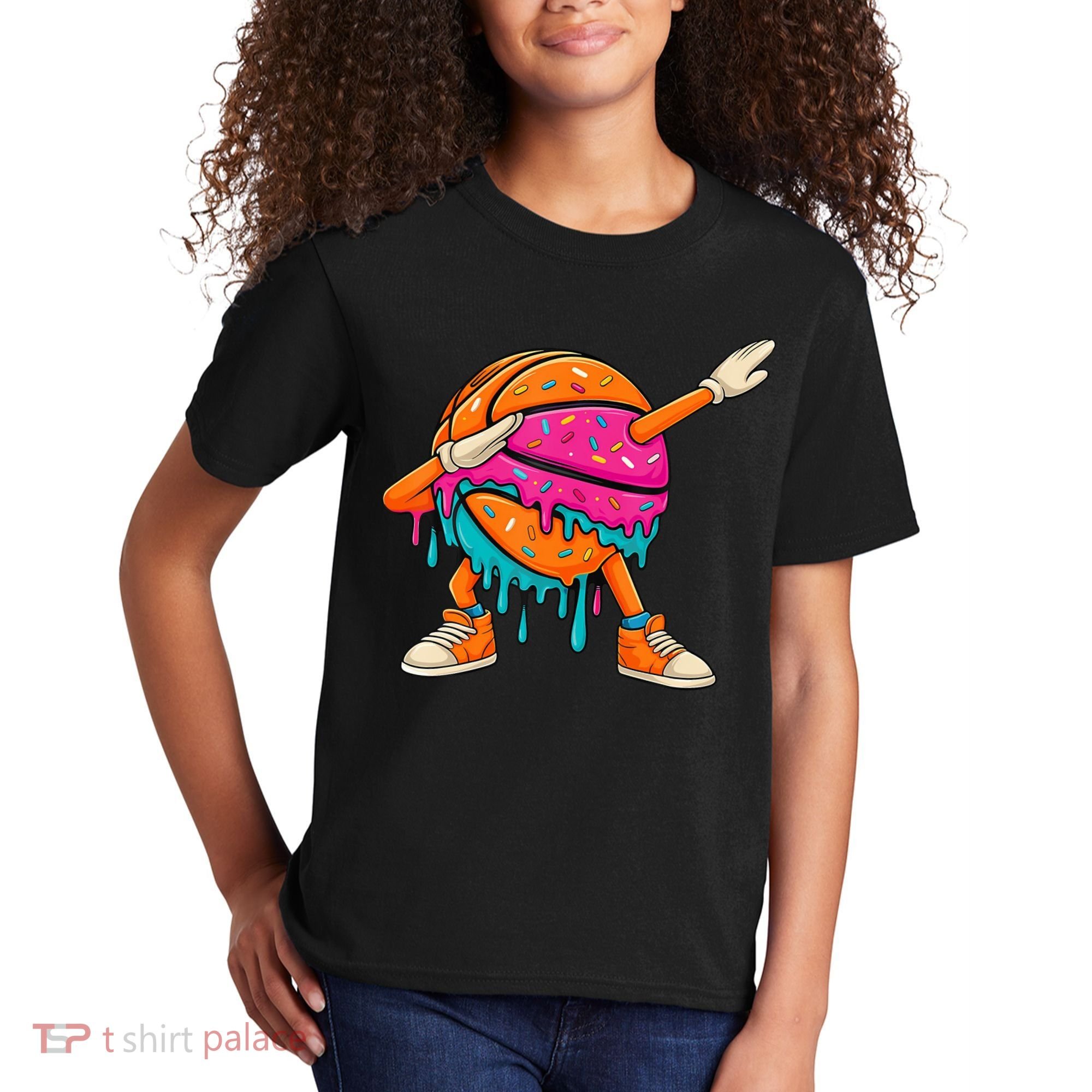 Ice Cream Drip Basketball Dabbing Kids T-Shirt