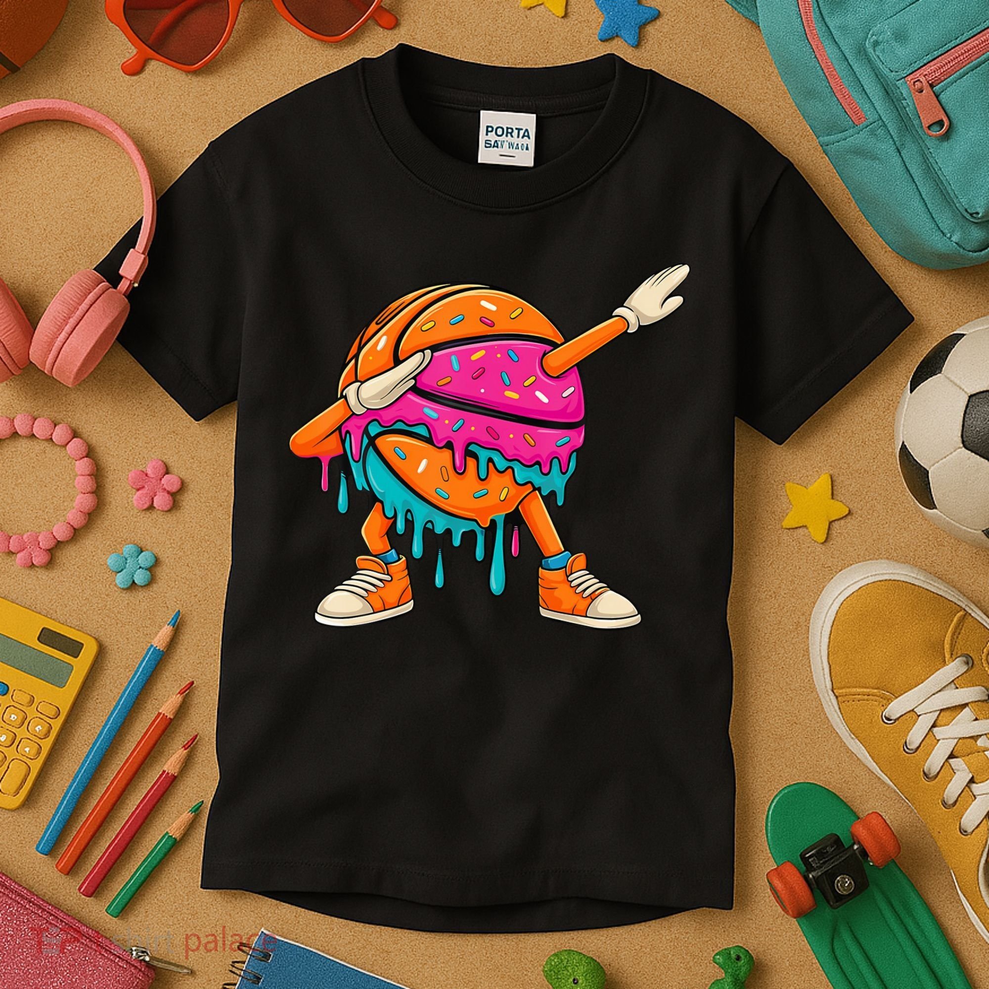 Ice Cream Drip Basketball Dabbing Kids T-Shirt