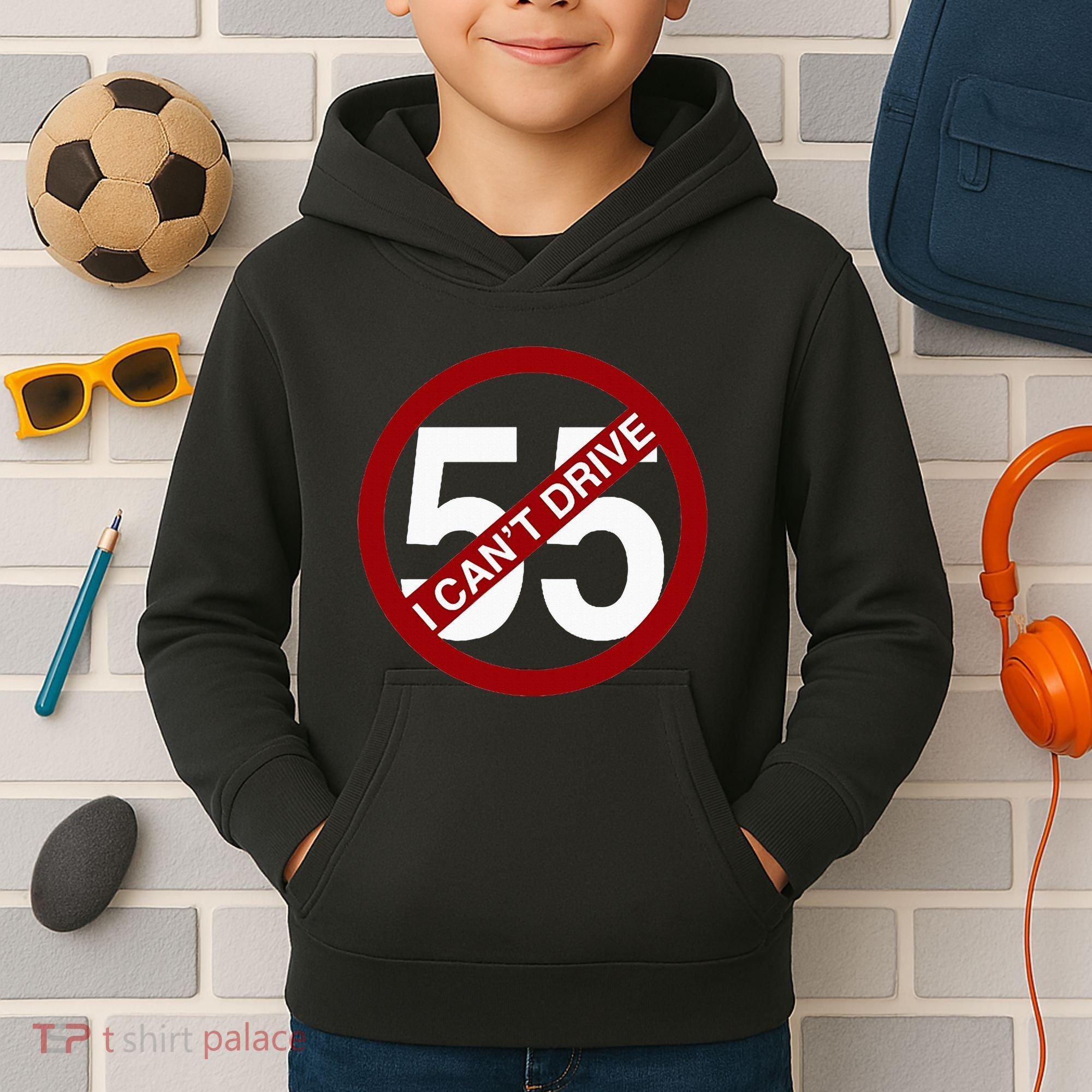 I CanT Drive 55 Funny Gift Red Logo Kids Hoodie