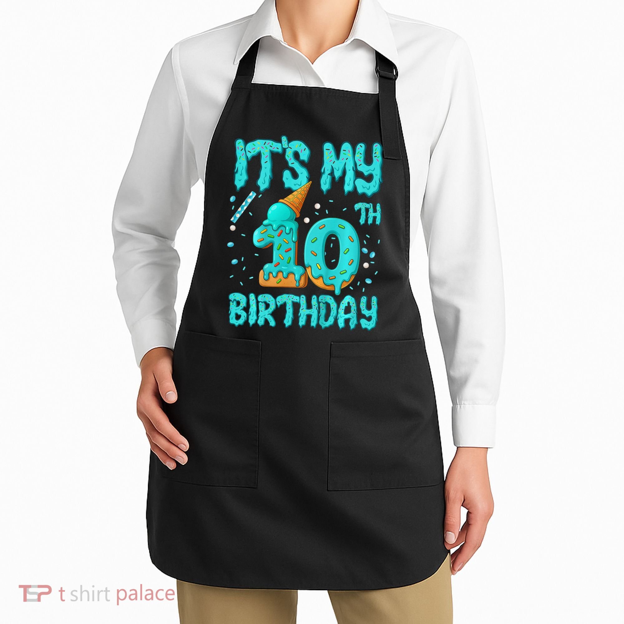 Ice Cream Drip 10th Birthday 10 Years Old Birthday Apron