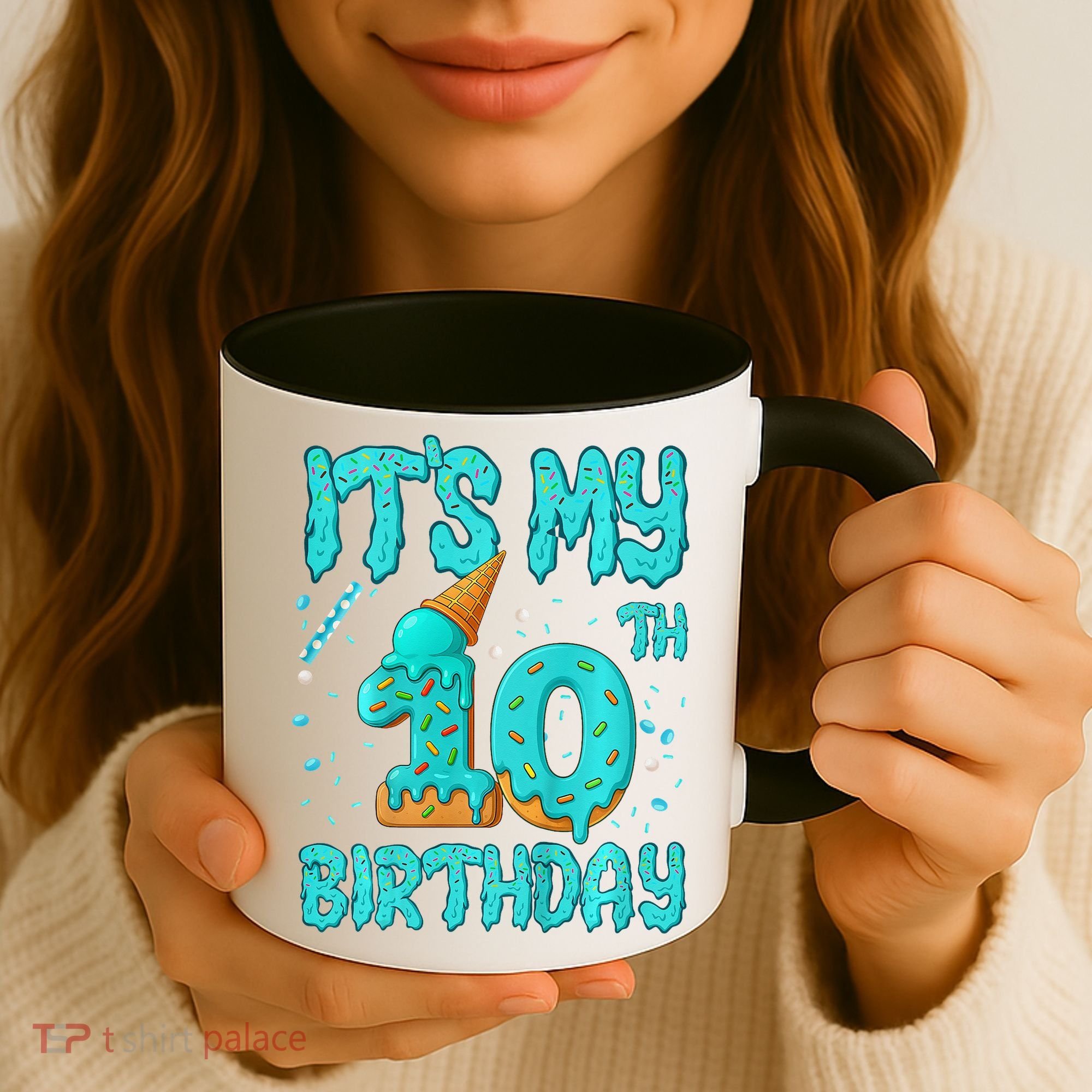 Ice Cream Drip 10th Birthday 10 Years Old Birthday Coffee Mug