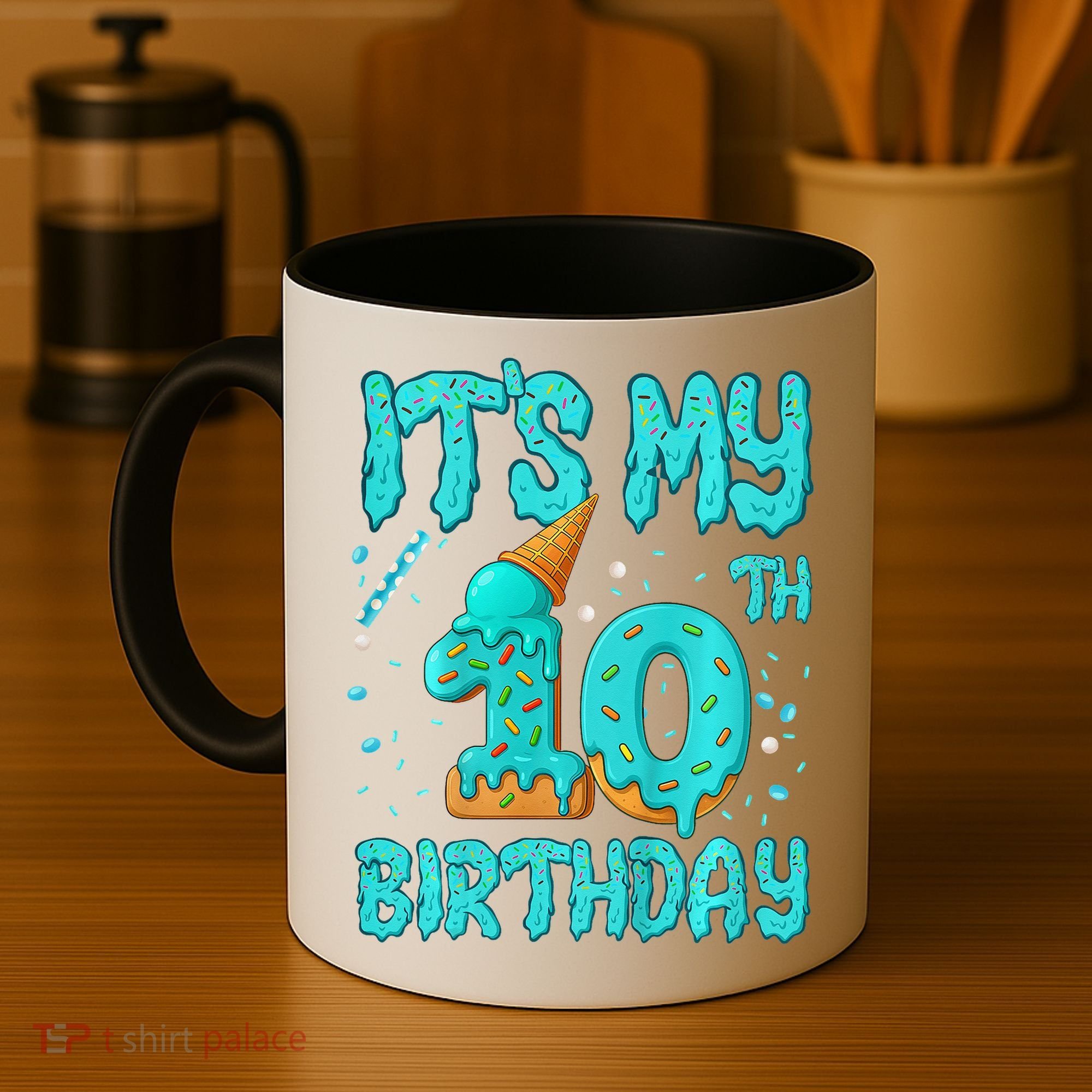 Ice Cream Drip 10th Birthday 10 Years Old Birthday Coffee Mug