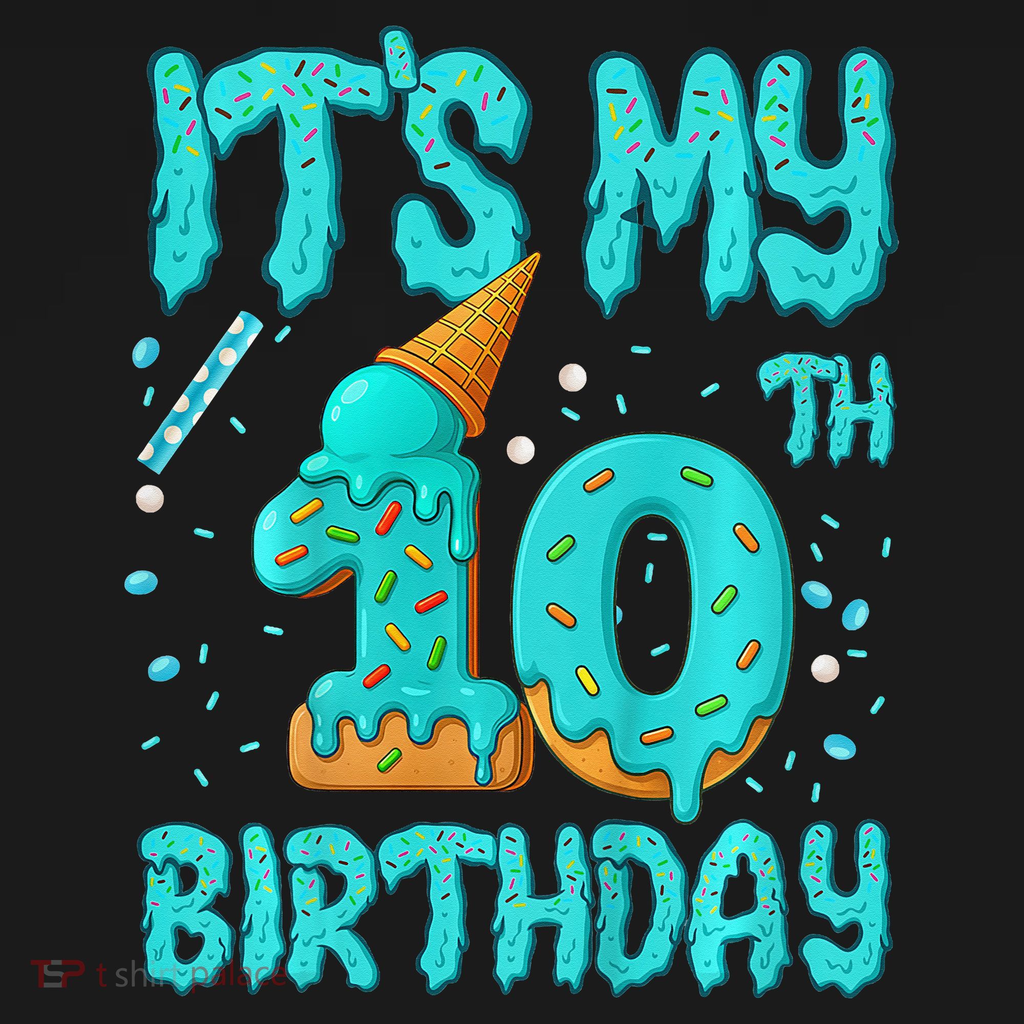 Ice Cream Drip 10th Birthday 10 Years Old Birthday Coaster