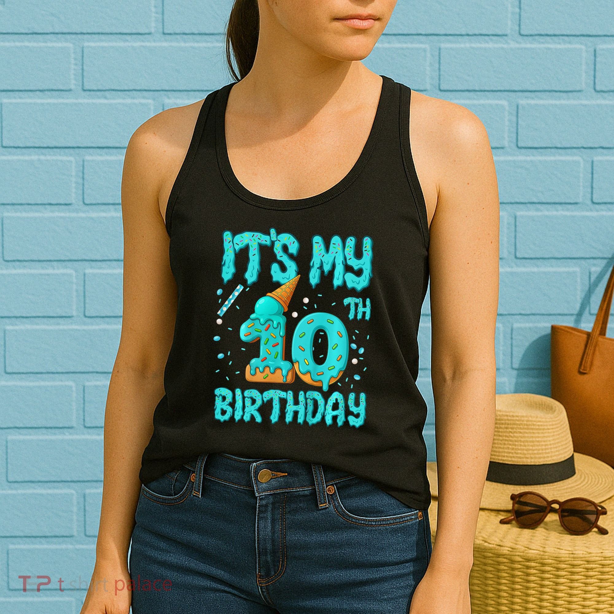 Ice Cream Drip 10th Birthday 10 Years Old Birthday Women's Tank Top