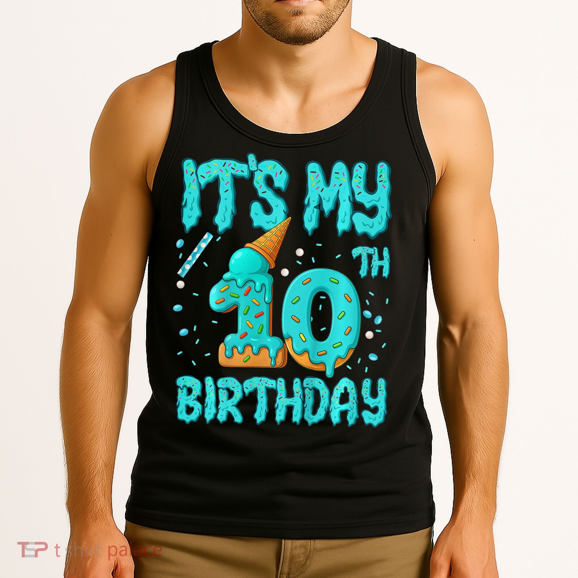 Ice Cream Drip 10th Birthday 10 Years Old Birthday Tank Top