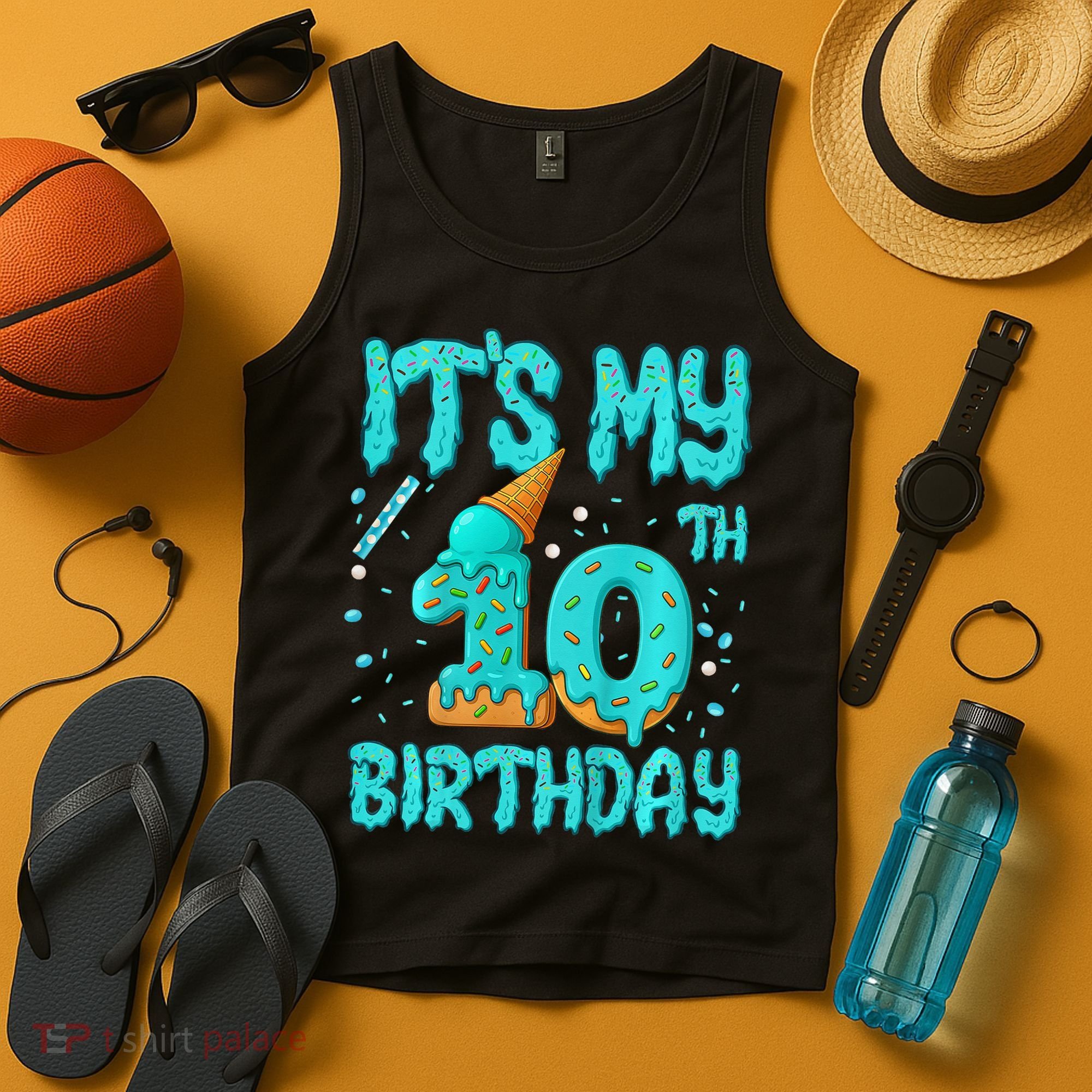 Ice Cream Drip 10th Birthday 10 Years Old Birthday Tank Top