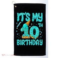 Ice Cream Drip 10th Birthday 10 Years Old Birthday Golf Towel thumb 0