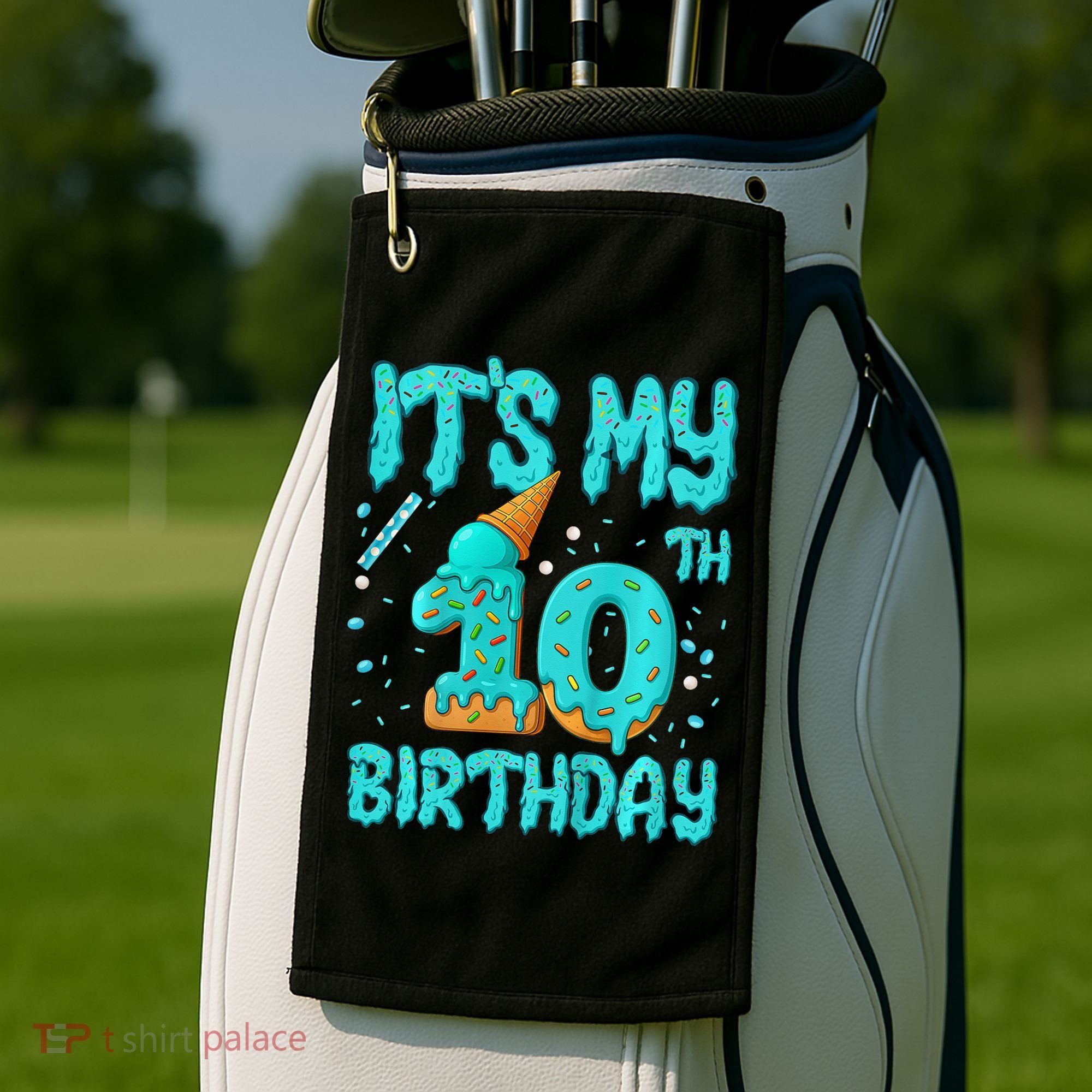 Ice Cream Drip 10th Birthday 10 Years Old Birthday Golf Towel
