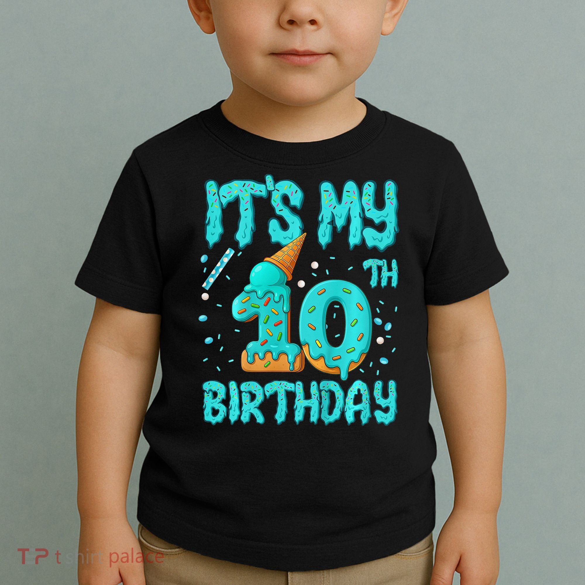 Ice Cream Drip 10th Birthday 10 Years Old Birthday Toddler T-Shirt