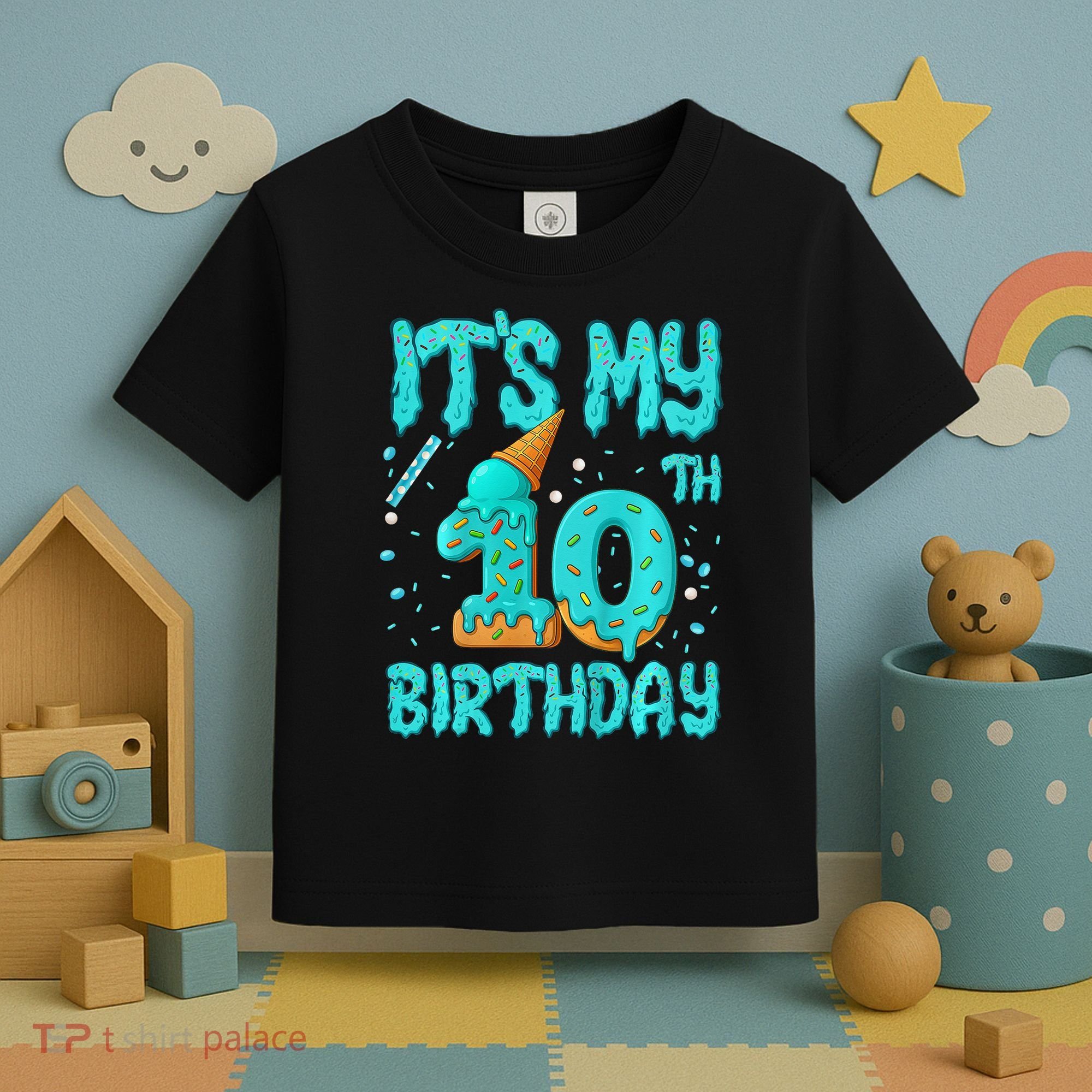 Ice Cream Drip 10th Birthday 10 Years Old Birthday Toddler T-Shirt