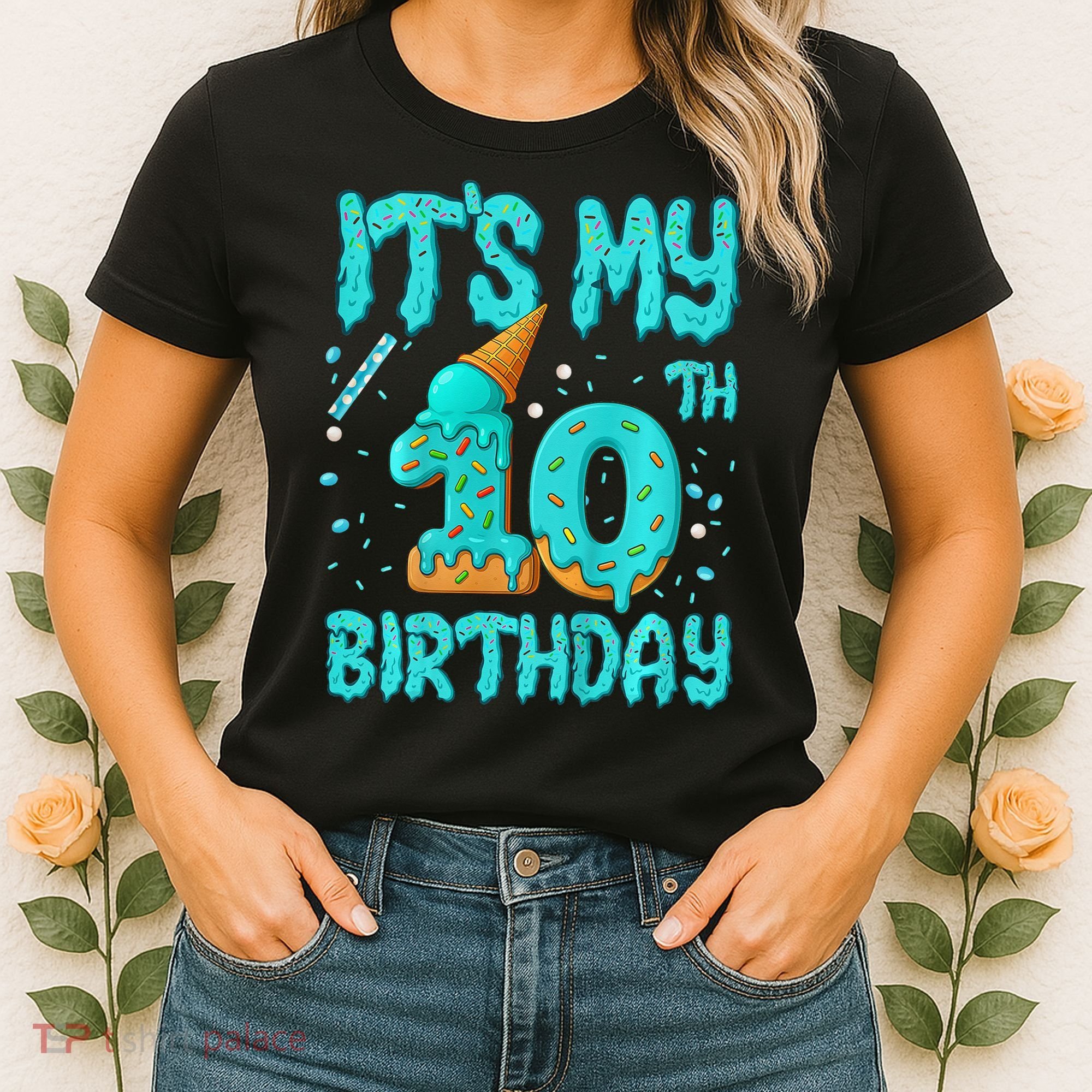 Ice Cream Drip 10th Birthday 10 Years Old Birthday Women's T-Shirt