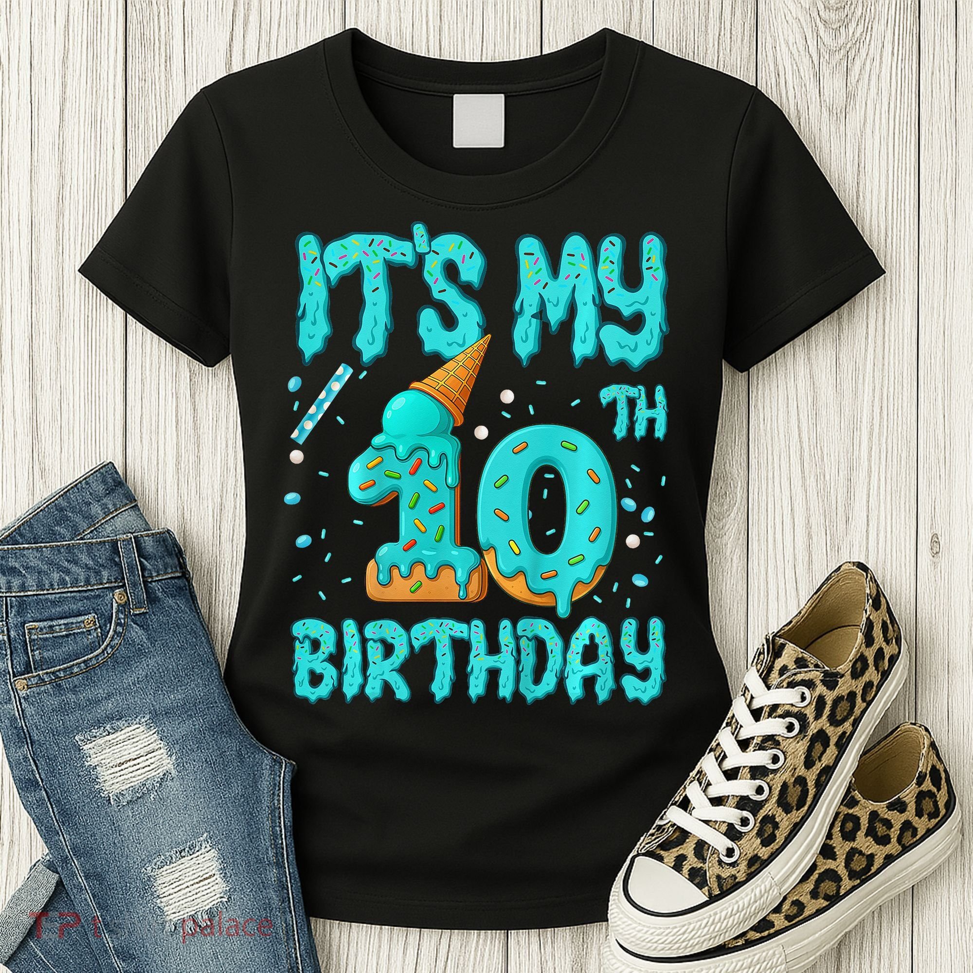 Ice Cream Drip 10th Birthday 10 Years Old Birthday Women's T-Shirt