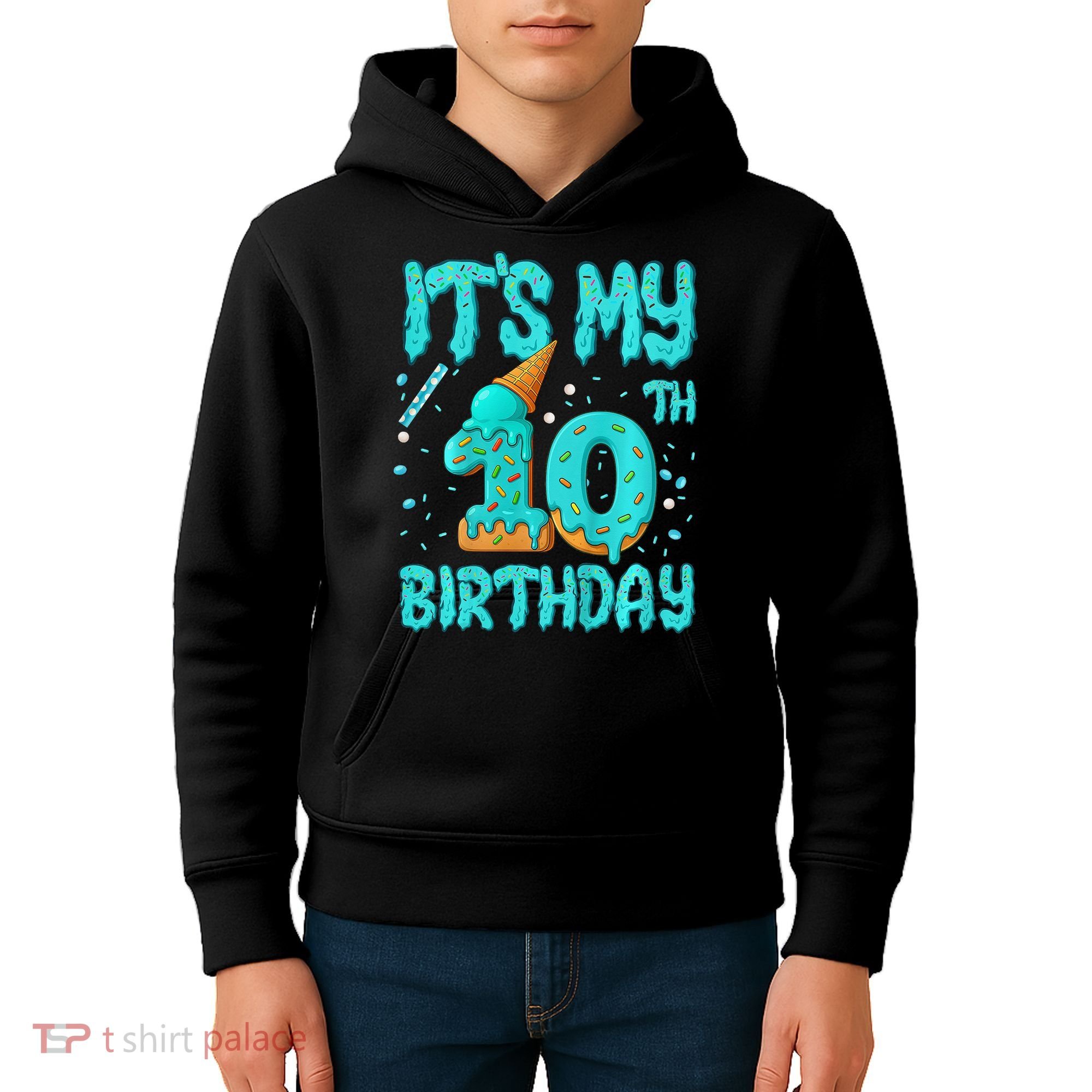 Ice Cream Drip 10th Birthday 10 Years Old Birthday Kids Hoodie