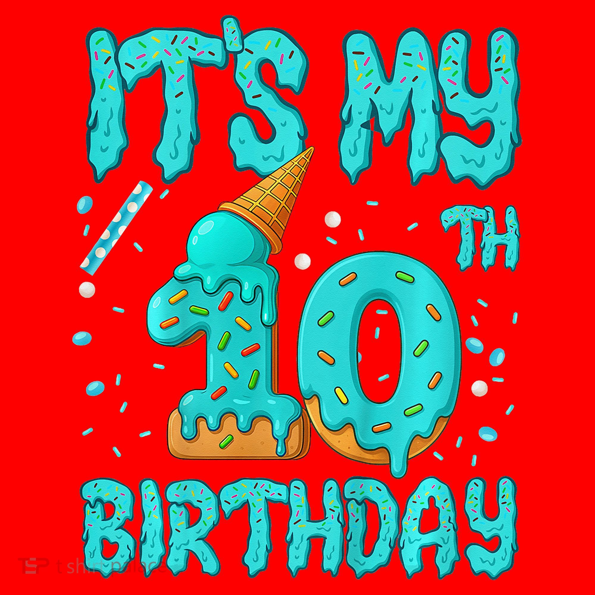 Ice Cream Drip 10th Birthday 10 Years Old Birthday Santa Hat