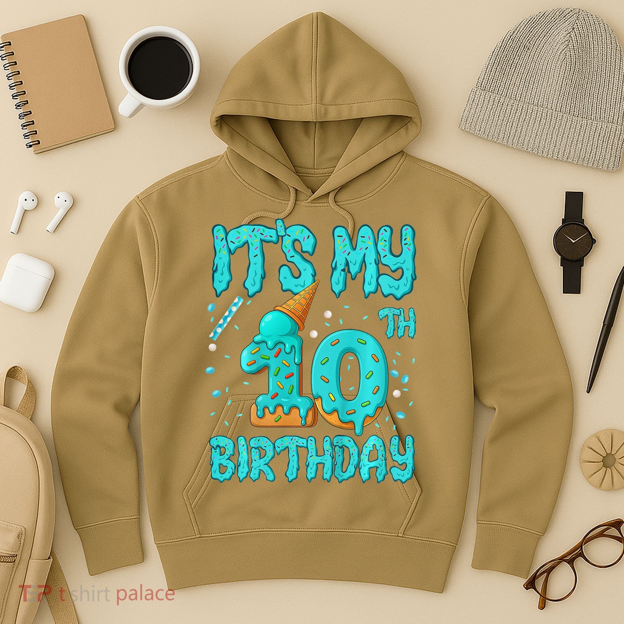 Ice Cream Drip 10th Birthday 10 Years Old Birthday Hoodie
