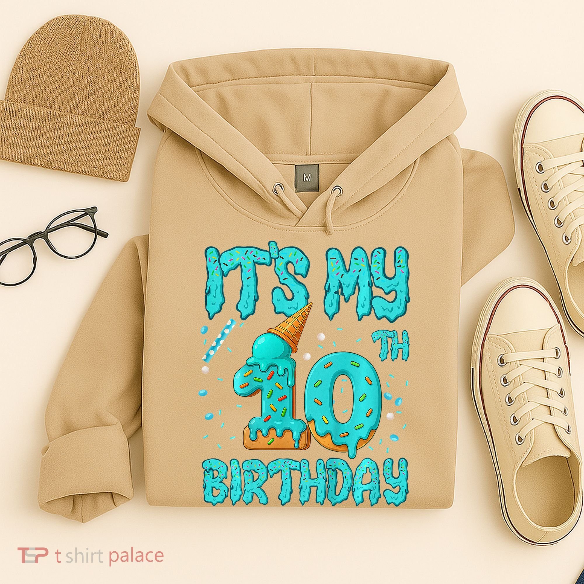 Ice Cream Drip 10th Birthday 10 Years Old Birthday Hoodie