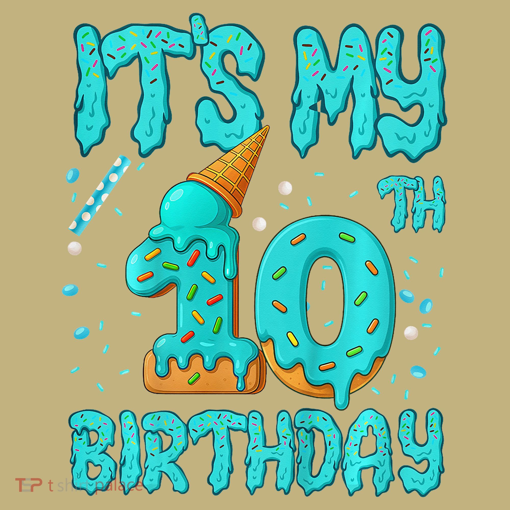 Ice Cream Drip 10th Birthday 10 Years Old Birthday Long Sleeve Shirt