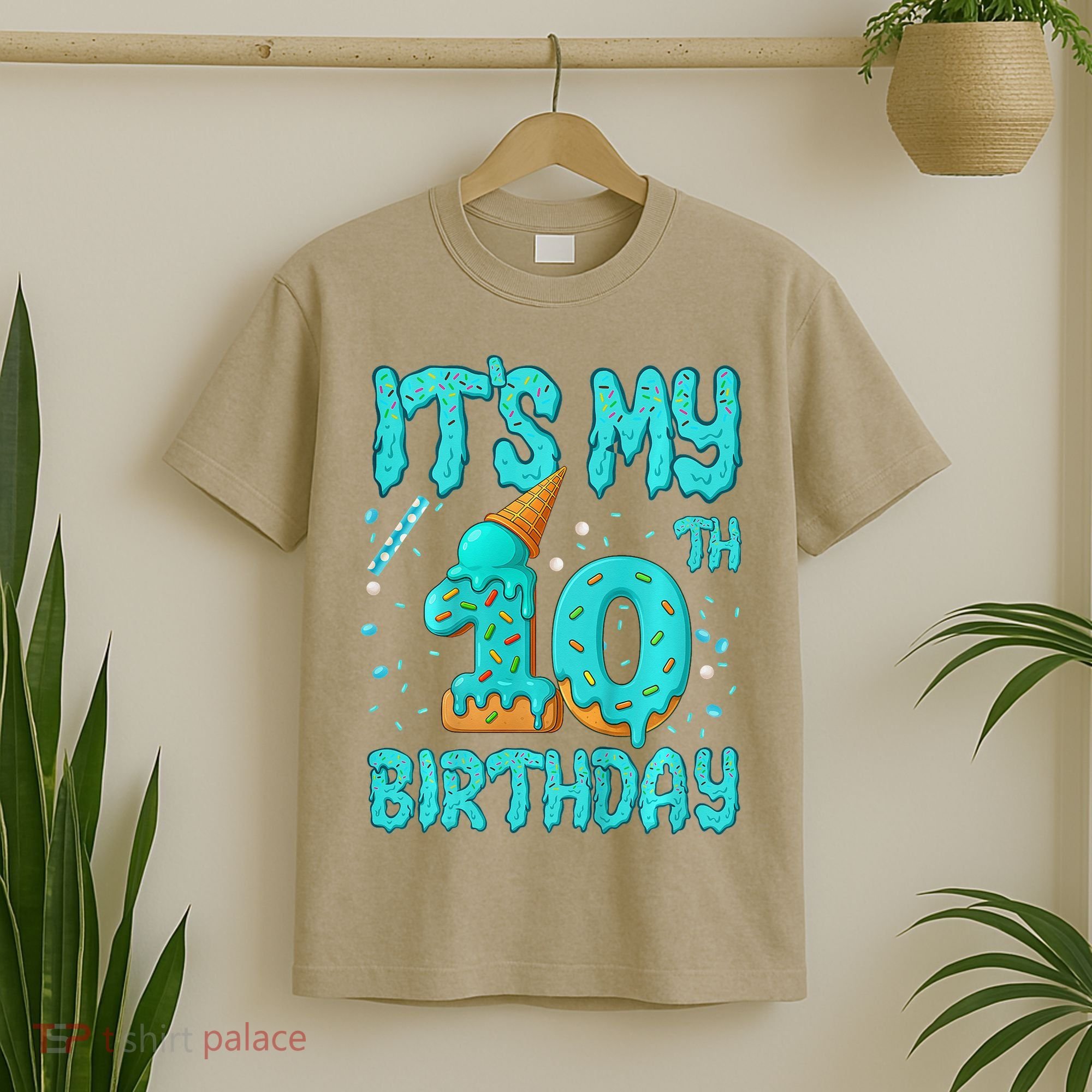Ice Cream Drip 10th Birthday 10 Years Old Birthday T-Shirt