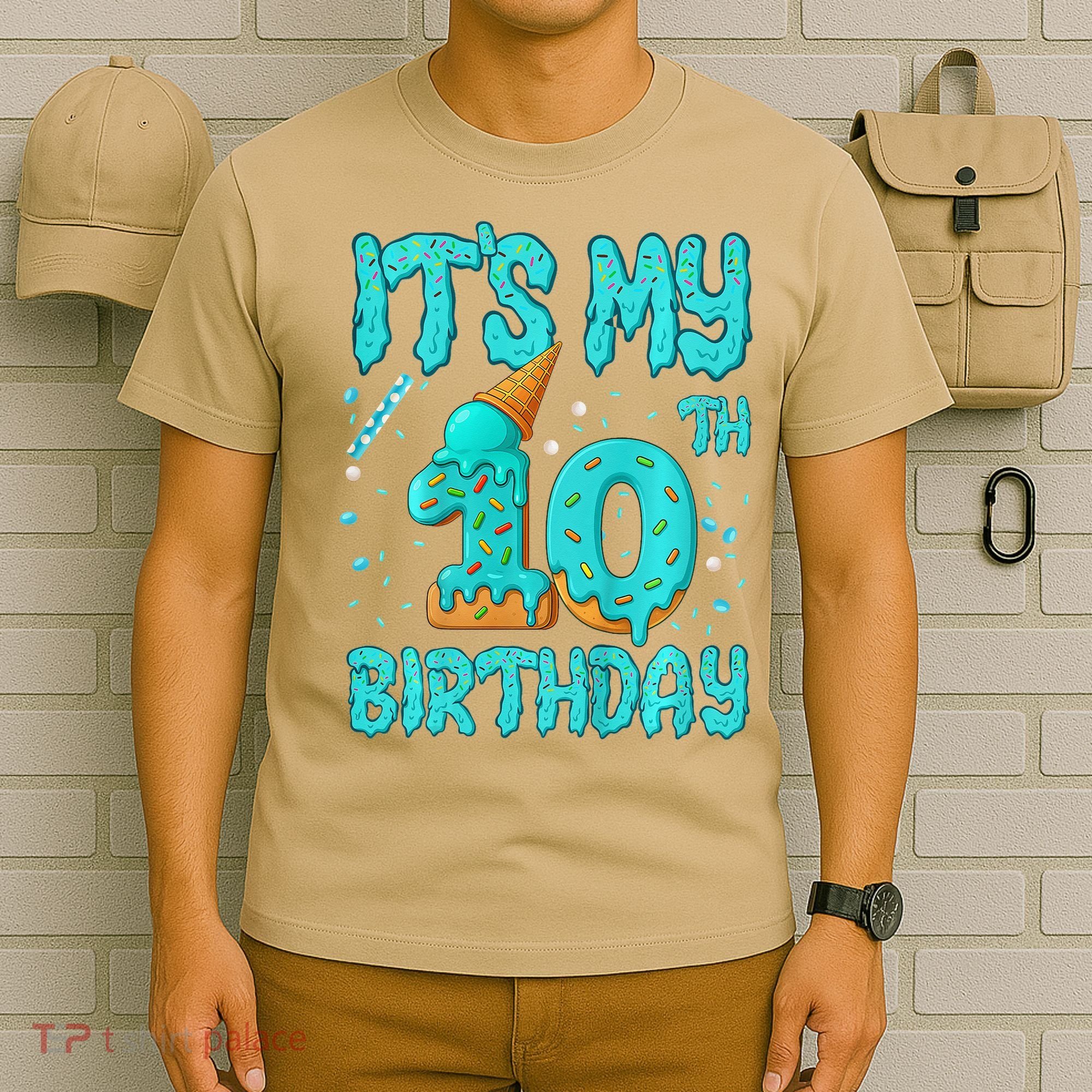 Ice Cream Drip 10th Birthday 10 Years Old Birthday T-Shirt