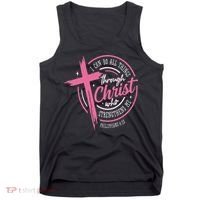 I Can Do All Things Through Christ Breast Cancer Awareness Tank Top thumb 0
