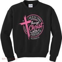 I Can Do All Things Through Christ Breast Cancer Awareness Kids Sweatshirt thumb 0