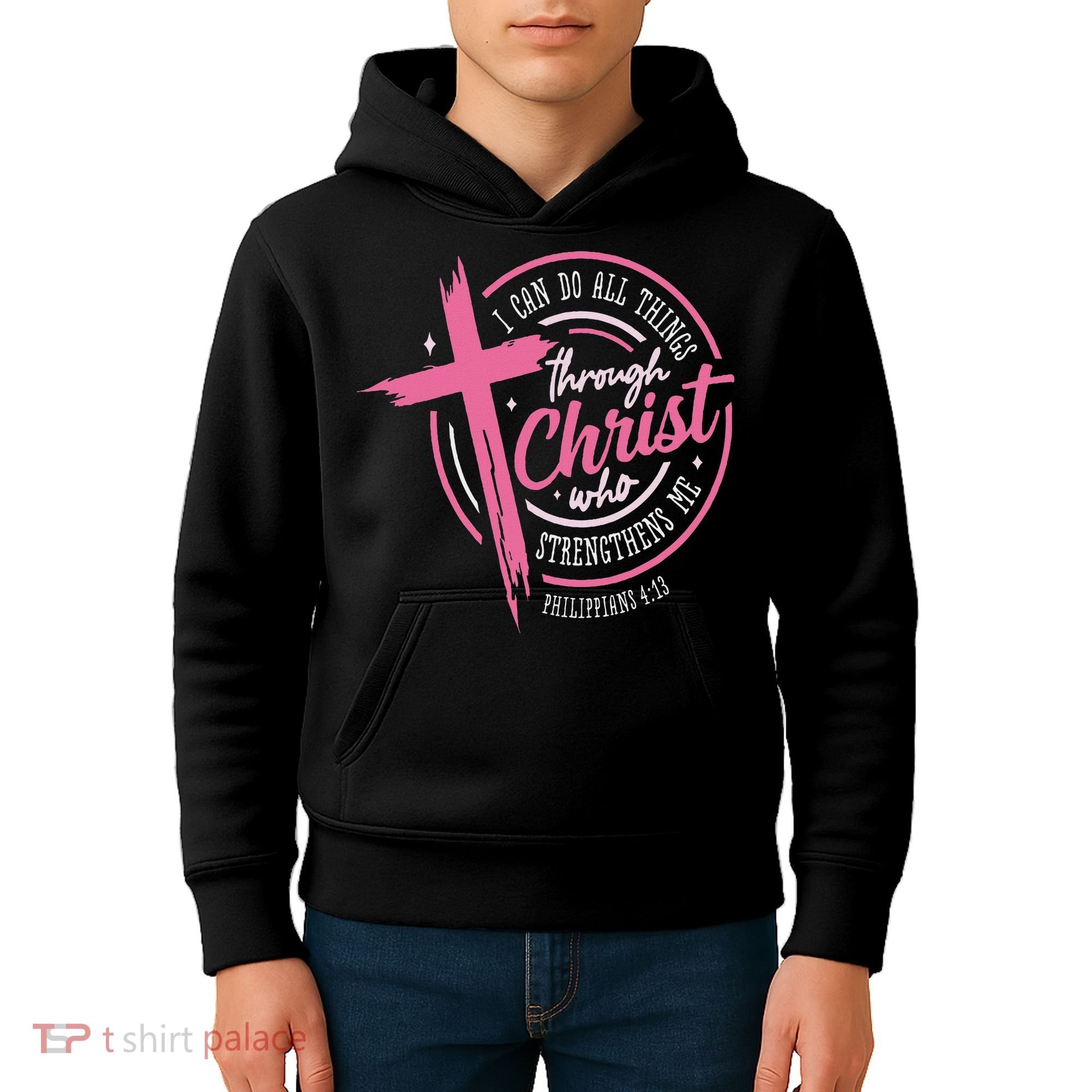 I Can Do All Things Through Christ Breast Cancer Awareness Kids Hoodie