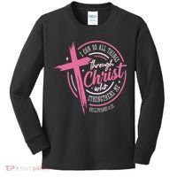 I Can Do All Things Through Christ Breast Cancer Awareness Kids Long Sleeve Shirt thumb 0
