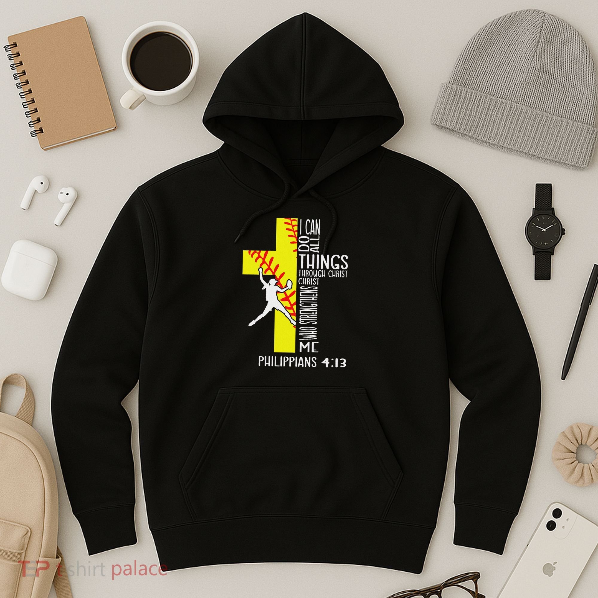 I Can Do All Things Through Christ Softball Christian Bible Hoodie