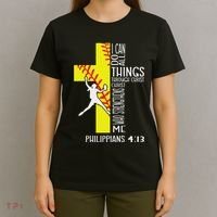 I Can Do All Things Through Christ Softball Christian Bible T-Shirt thumb 4