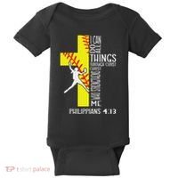 I Can Do All Things Through Christ Softball Christian Bible Baby Bodysuit thumb 0
