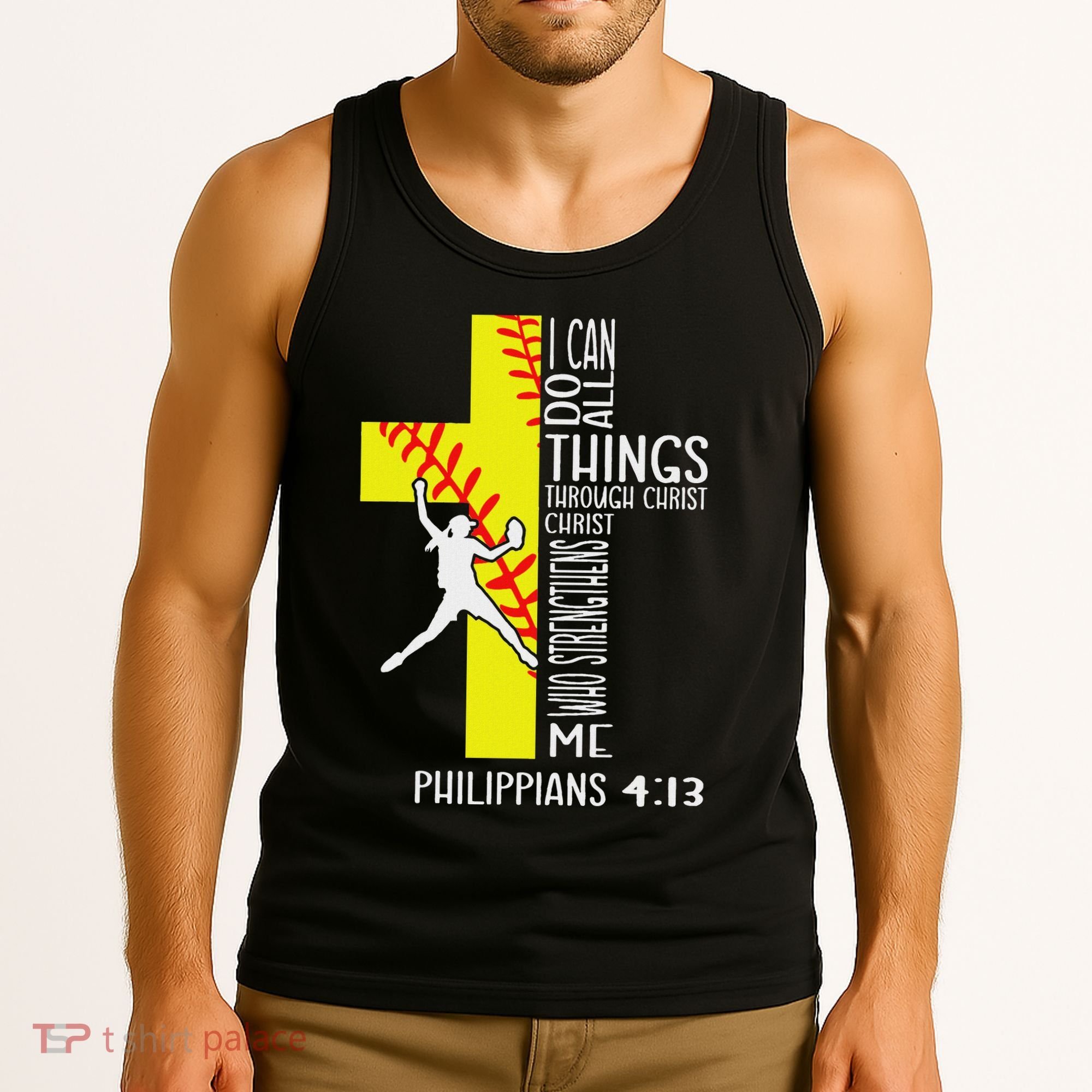 I Can Do All Things Through Christ Softball Christian Bible Tank Top