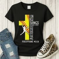 I Can Do All Things Through Christ Softball Christian Bible Women's T-Shirt thumb 3