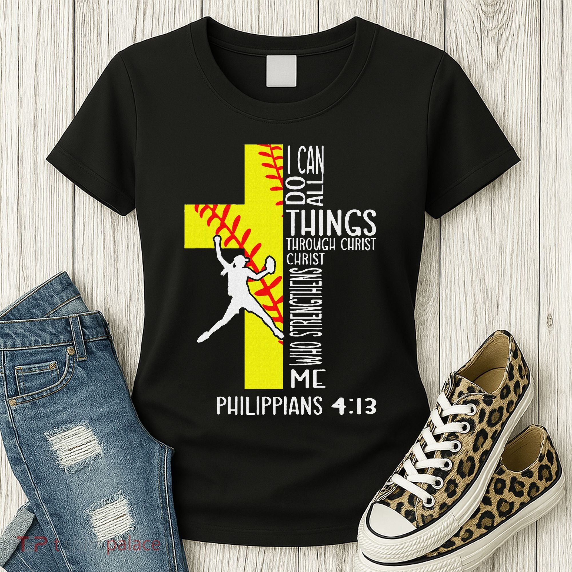 I Can Do All Things Through Christ Softball Christian Bible Women's T-Shirt