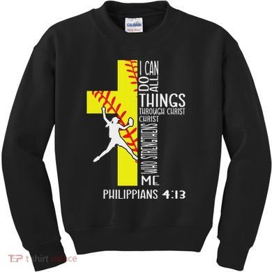 I Can Do All Things Through Christ Softball Christian Bible Kids Sweatshirt