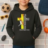 I Can Do All Things Through Christ Softball Christian Bible Kids Hoodie thumb 2
