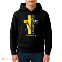 I Can Do All Things Through Christ Softball Christian Bible Kids Hoodie thumb 4